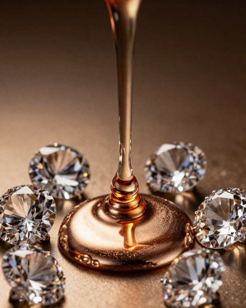 Liquid gold poured among diamonds