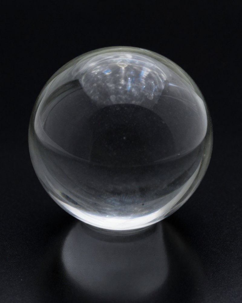 A clear glass sphere on black